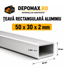 Teava rectangulara aluminiu 50 x 30 x 2 mm, 6 metri (EN AW-6060) Teava rectangulara aluminiu 50 x 30 x 2 mm, 6 metri (EN AW-6060)